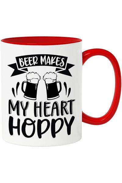 StoryGift Romania Mug with the message "Beer makes my heart happy" - alcohol drink with Red Handle, Cu Ma, STG