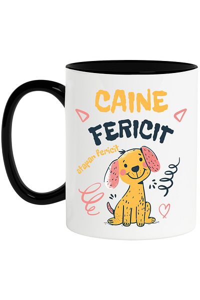StoryGift Romania Mug happy dog ​​happy owner animal love, 330ml, Ceramic with Black Handle, With M,STG