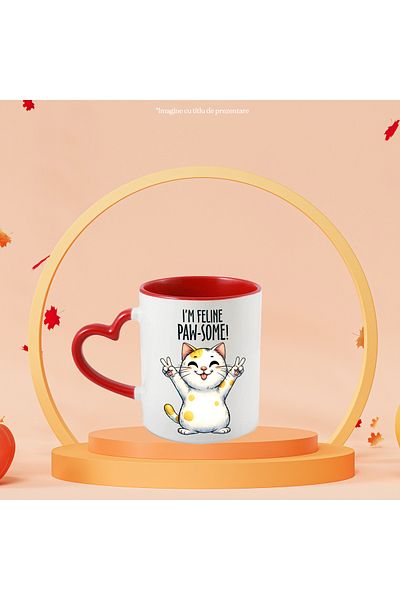 StoryGift Romania Mug with a cheerful kitty with the message "I'm feline paw-some!", illustration, funny, With ,STG