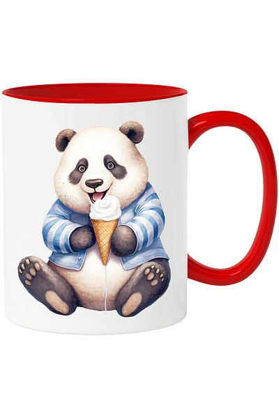 StoryGift Romania Mug with a cheerful Panda bear holding an ice cream | illustration | playful | animal , With ,STG