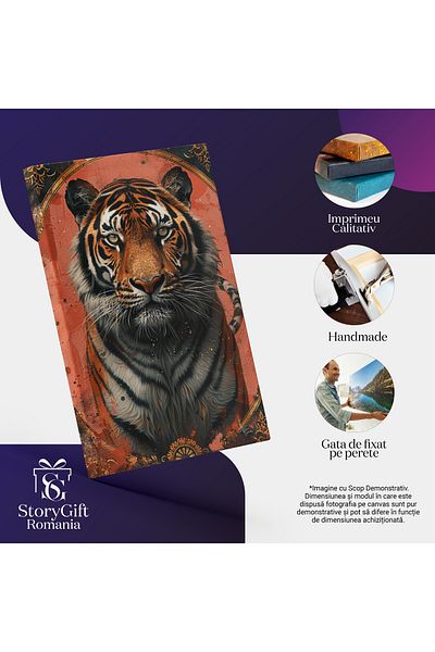 StoryGift Romania Canvas Painting Embracing Nature Where Silence Speaks The Eyes of the Tiger Tell Old Stories, P