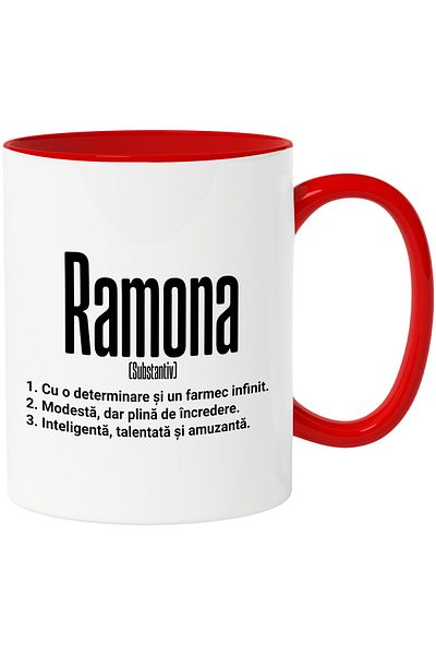 StoryGift Romania Mug With Name Ramona, and Motivational Message, Determination, Modesty, Intelligence,, With ,STG