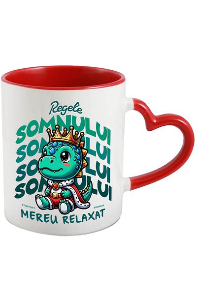 StoryGift Romania Dinosaur Mug With Crown Funny Text King of Sleep, 330ml, Ceramic with Linen Handle, With ,STG.