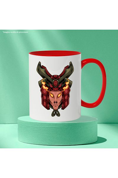 StoryGift Romania Mug With Samurai, Flames, Helmet, Monster, Asian, Fighter, Multicolor 330 ml, , With ,STG