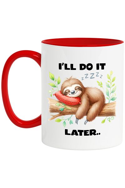 StoryGift Romania Mug with a sleeping sloth with the message "I'll do it later", illustration, , With ,STG