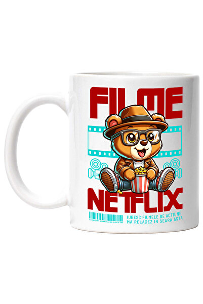 StoryGift Romania Cana cu Urs Brun Maro Cu Ochelari De Vedere Si Popcorn Film...