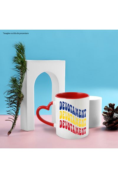 StoryGift Romania Mug with the word "Devotion", in the colors of the Romanian flag, red, yellow, blue, with "STG".
