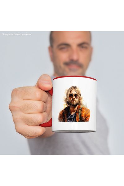 StoryGift Romania Mug With Kurt Cobain, Nirvana, Singer, Artist, Guitarist, Multicolor 330 ml, C, With ,STG