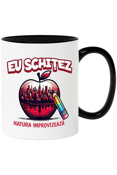 StoryGift Romania Mug Apple Illustration City Architect Nature Improvises, 330ml, Ceramic with Handle, With,STG