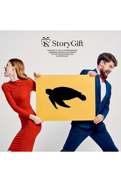 StoryGift Romania Sticker Adeziv 90CM Exterior cu o broasca testoasa , Vinyl Negru, 90 cm