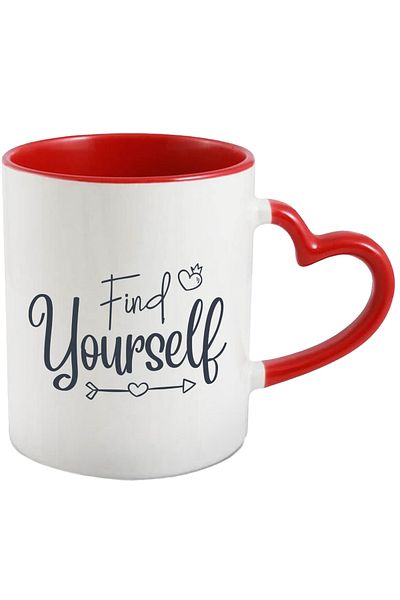 StoryGift Romania Mug with hearts and an arrow with the text "Find yourself" - find yourself in, With,STG.