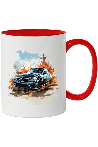 StoryGift Romania Mug With Car, Mercedes Benz, Clouds, Sky, Wheels, Splash, Multicolor 330 ml, Ceram, With ,STG