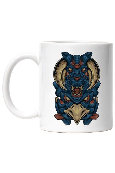 StoryGift Romania Mug With Totem, Mecha, Robot, Eagle, Tiger, Horns, SF, Multicolor 330 ml, Ceram, With ,STG