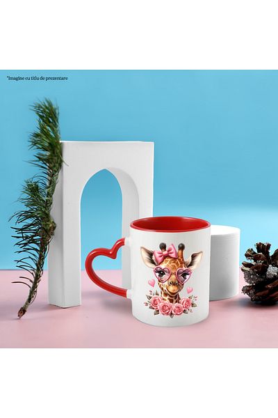 StoryGift Romania Mug with a shy giraffe | roses | hearts | bow | Valentine's Day | ilu, Cu,STG.