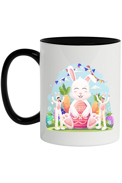 StoryGift Romania Mug With Rabbit, Costume, Pasta, Carrots, Eggs, Multicolor 330 ml, Ceramic with Handles, With ,STG