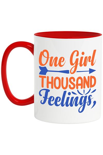 StoryGift Romania Mug with an arrow and the text "One girl, thousand feelings" - a girl with a thousand feelings, With ,STG.