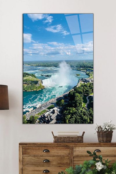 Rosyvien Pictură verticală din sticlă Niagara Falls Canada, decor de perete pentru casă și birou, cadou de lux, anti-zgârieturi, anti-zgârieturi