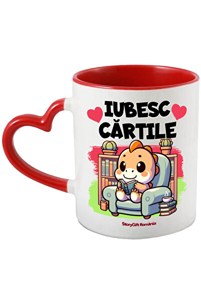 StoryGift Romania Cana Iubesc Cartile dinozaur citind pe fotoliu, 330ml, Cera...