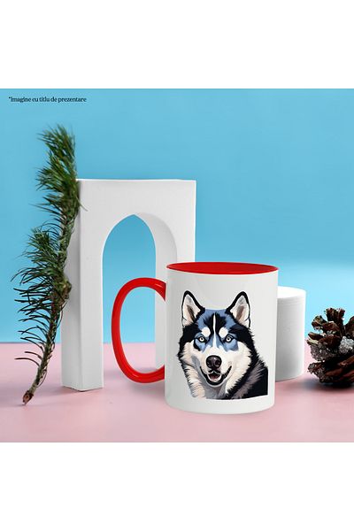 StoryGift Romania Mug with a cheerful Husky dog, illustration, playful, pet, joy with, With, STG