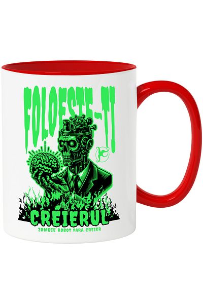 StoryGift Romania Use Your Brain Mug - Brainless Zombie Robot, 330ml, Ceramic with R Handle, With ,STG