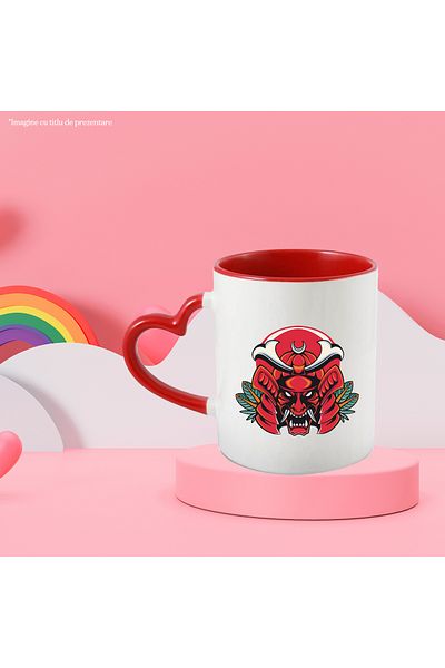 StoryGift Romania Cana Cu Masca, Semiluna, Oni, Samurai, Frunze, Colti, Multicolor 330 Ml, Ceramic, Cu ,stg