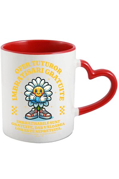 StoryGift Romania Mug I Offer Everyone Free Hugs - Happy Flower, 330ml, Ceramic with Handle, With,STG.