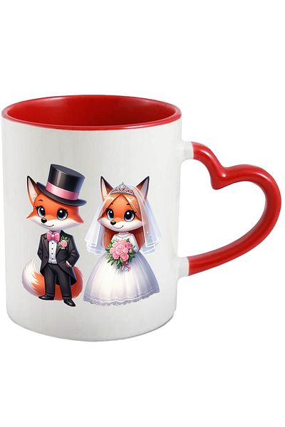 StoryGift Romania Mug with a fox and a fox at the wedding | illustration | marriage | joy | rock, With,STG