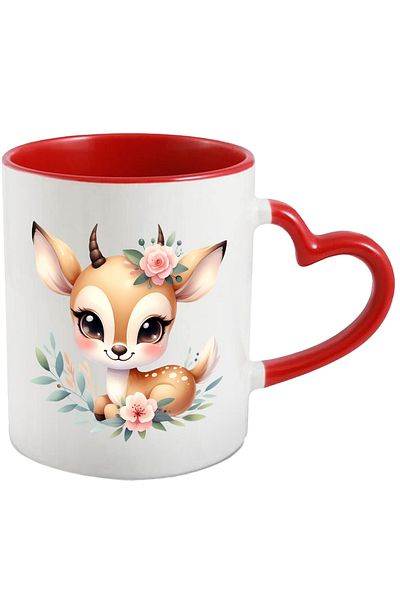 StoryGift Romania Mug with a little deer | illustration | tableware | blush | flowers | plants |, With ,STG.