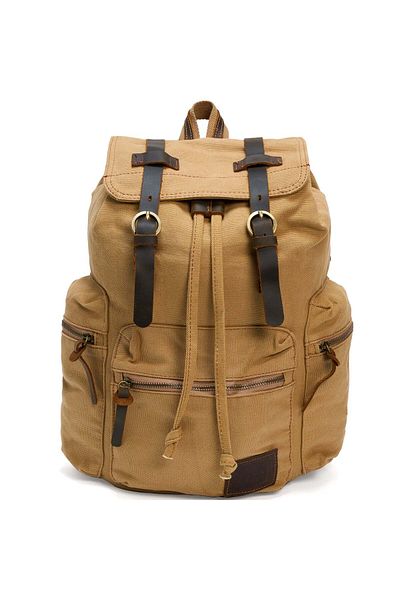 JOLAR. Canvas backpack, for travel, hiking, laptop compartment, anti-theft pocket, JOLAR. Mustard