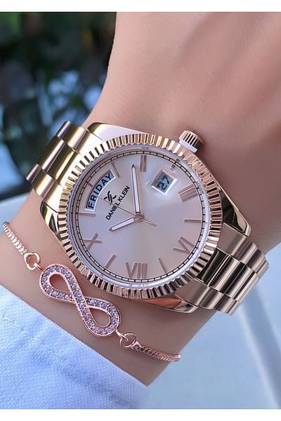 Daniel Klein Rose Gold Color 2 Years Warranty Steel Cord Women's Watch Bracelet Gift Dk989Er5N