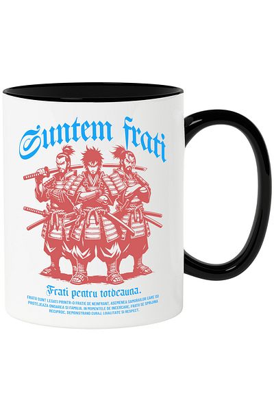 StoryGift Romania Samurai Mug Brothers Loyalty Family Mutual Care, 330ml, Ceramic with Handle, With, STG