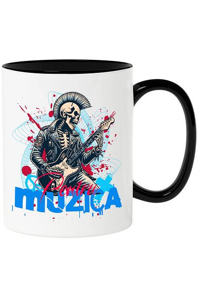 StoryGift Romania Mug with Human Skeletons with Leather Jacket and Electric Guitar Rock Music Fun, With ,STG