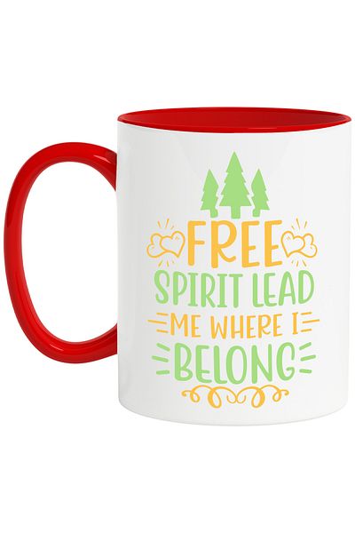 StoryGift Romania Mug with fir trees and hearts with the message "Free spirit, lead me where I belong" - av, Cu,STG