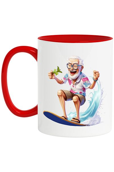 StoryGift Romania Mug with an old man surfing | illustration | water | sea | , With ,STG