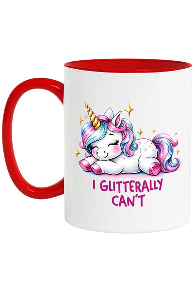 StoryGift Romania Unicorn mug with the message "I glitterally can't", illustration, funny, laugh, com, With ,STG