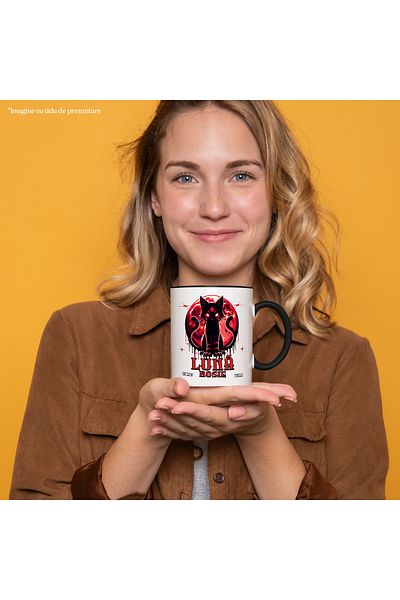 StoryGift Romania Mug Possessed Cat Red Eyes Horror Red Moon, 330ml, Ceramic with Black Handle, With