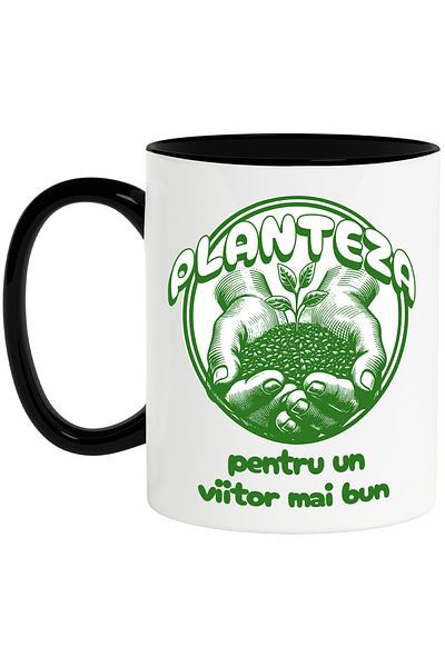 StoryGift Romania Planting hands with fertilizer pollution mug, 330ml, Ceramic with Black Handle, With Handle, STG