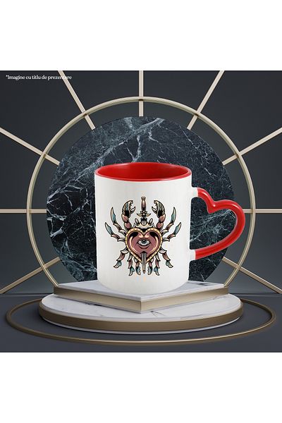 StoryGift Romania Mug With Crab, Heart, Dagger, Eye, Abstract, Drops, Stars, Multicolor 330 ml,, With ,STG