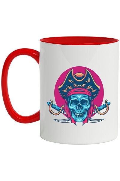 StoryGift Romania Mug With Skull, Pirate, Sword, Hat, Scarf, Circle, Multicolor 330 ml, Ceramic, With ,STG