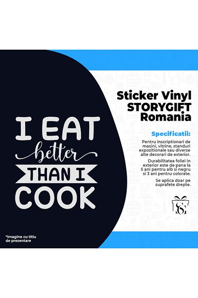 StoryGift Romania Sticker Adeziv 90CM Exterior pentru cei care mananca mai bine decat gatesc , Vinyl Alb, 90 cm
