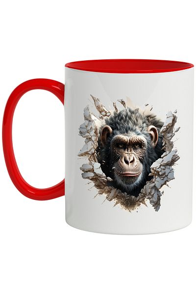 StoryGift Romania Monkey Head Mug, Animal, Crack, Wall, Rocks, Multicolor 330 ml, Ceramics, With ,STG