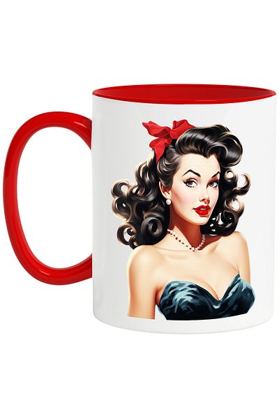 StoryGift Romania Mug with a beautiful brunette woman, illustration, retro style, old, old fashioned,, With ,STG