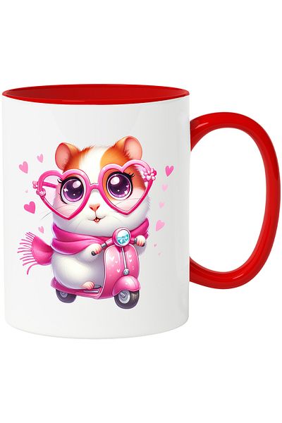StoryGift Romania Mug with a female hamster riding a scooter | illustration | hearts | scarf, With ,STG