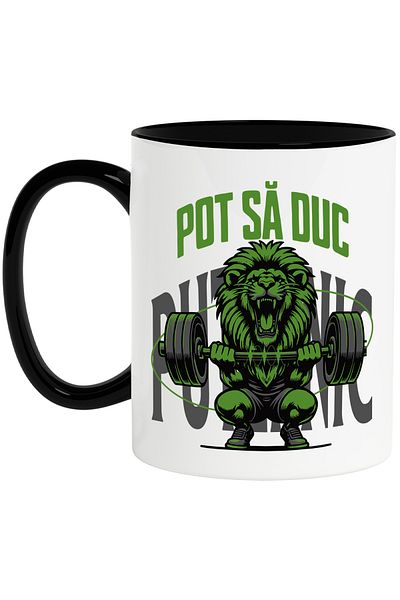 StoryGift Romania Strong Lion lifting weights gym mug, text I CAN DO IT STRONG, 330ml, Ceramics, Cu, STG