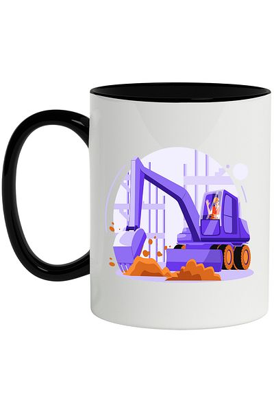 StoryGift Romania Mug With Equipment, Construction, Site, Building, Worker, Multicolor 330 ml, Wax, With ,STG