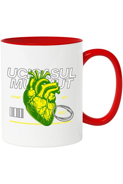 StoryGift Romania Mug heart silent killer, organ, death, 330ml, Ceramic with Red Handle, With Red Handle S,STG