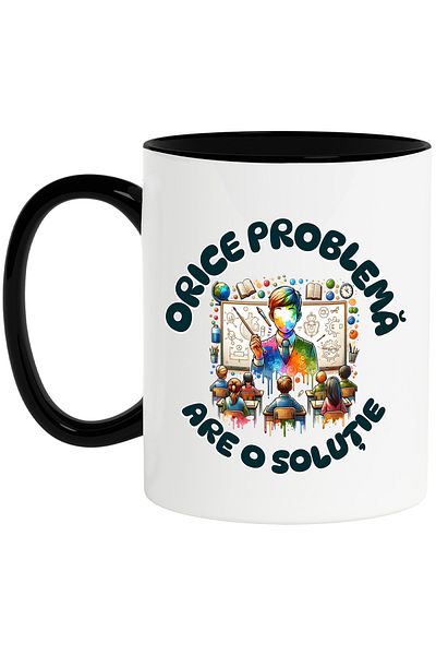 StoryGift Romania Mug every problem has a solution school teacher, 330ml, Ceramic with Black Handle, With, STG