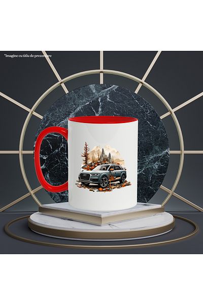 StoryGift Romania Mug With Car, Audi, Brand, Rocks, Stones, Tree, Mountains, Multicolor 330 ml, Ce, Cu, STG.