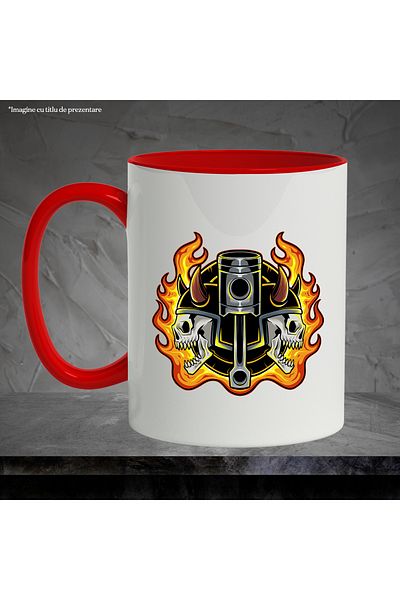 StoryGift Romania Mug With Skulls, Flames, Helmet, Horns, Demons, Piston, Multicolor 330 ml, Ceram, With