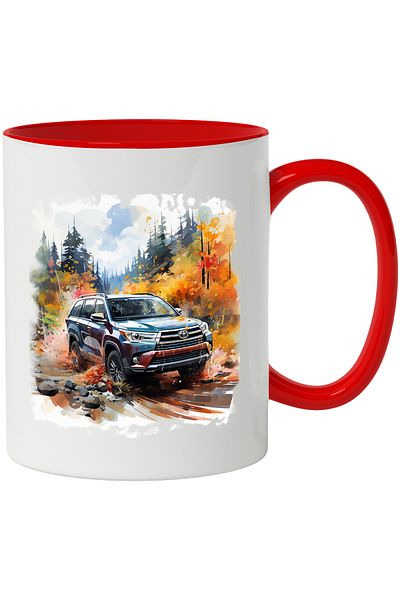 StoryGift Romania Mug With Toyota Highlander, Forest, Stones, Sky, Car, Multicolor 330 ml, Ceram, With ,STG